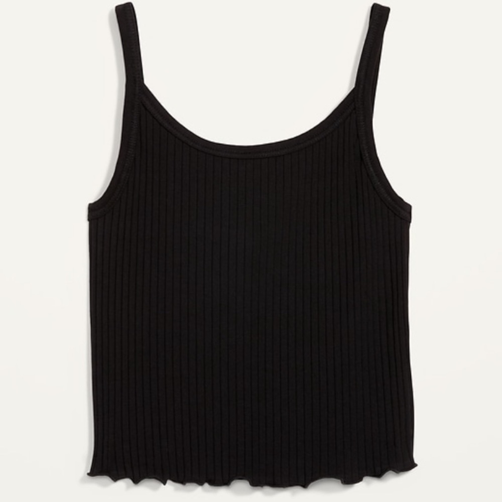 Old Navy fitted lettuce-edge rib-knit cropped tank top black Women Large NWT